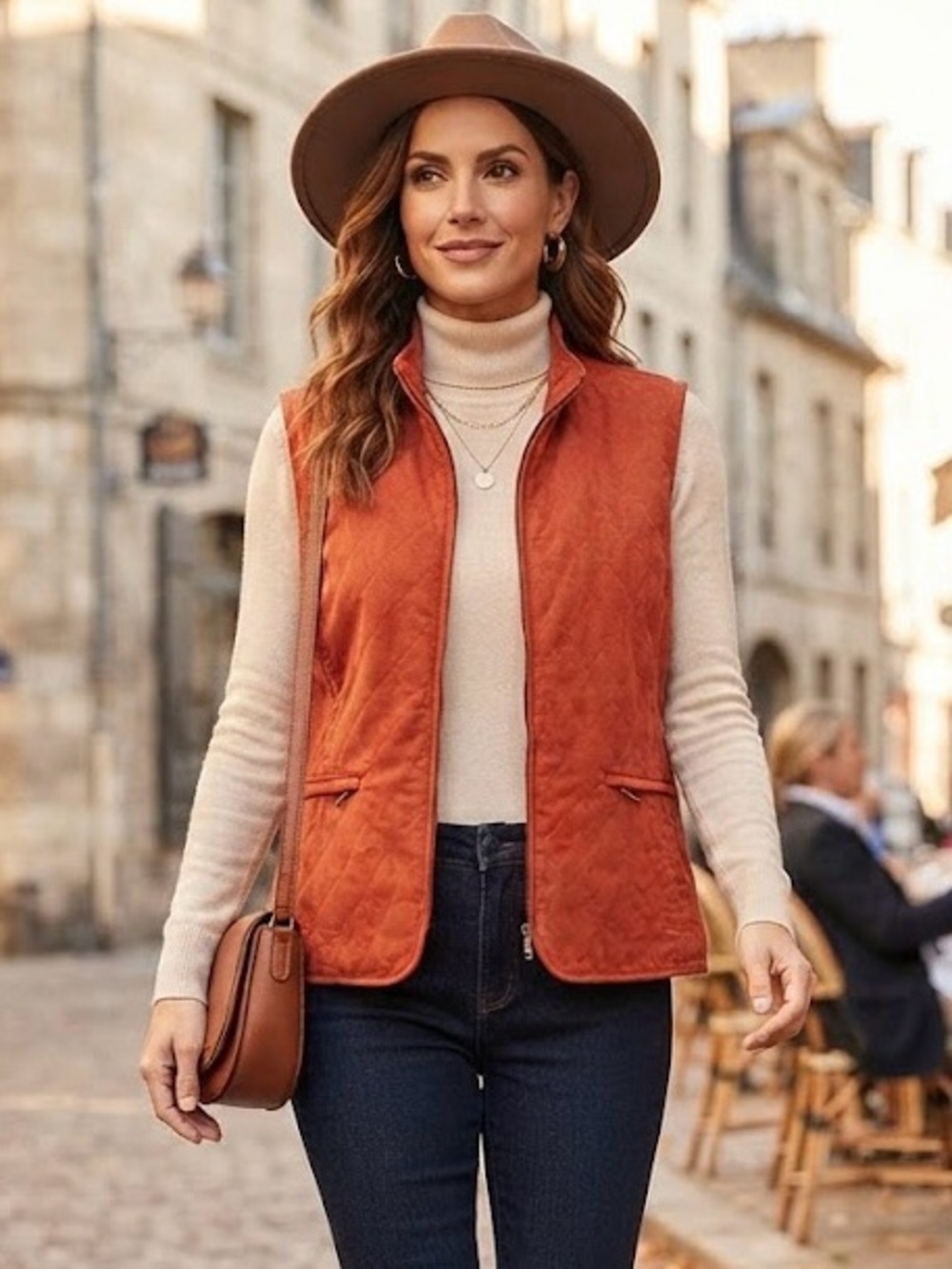 Alia Petites Rust Pumpkin Orange Quilted Faux Suede Zip-Up Vest Fall Layering